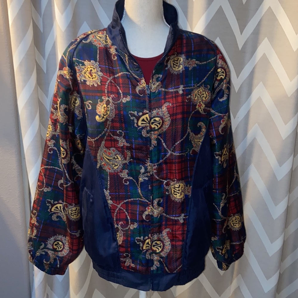 Vintage SILK 80s 90s Baroque Plaid Paisley Equestrian Bomber Club Polo Jacket